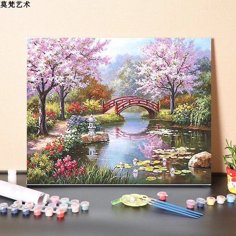 数字油画diy填充手工填色消磨时间花开季节装饰涂色丙烯油彩画画