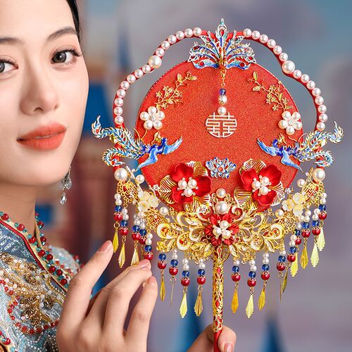 新款新娘团扇结婚出嫁diy材料包喜扇中式手捧花成品双面秀禾婚礼