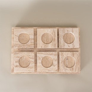 天然黄洞石托盘摆件样板间售楼处客厅茶几茶托杯垫桌面装饰品软装