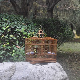 竹制鸟笼蜡嘴方笼玉鸟笼手工制作竹笼大号鸟笼子活动抽屉方便清洗