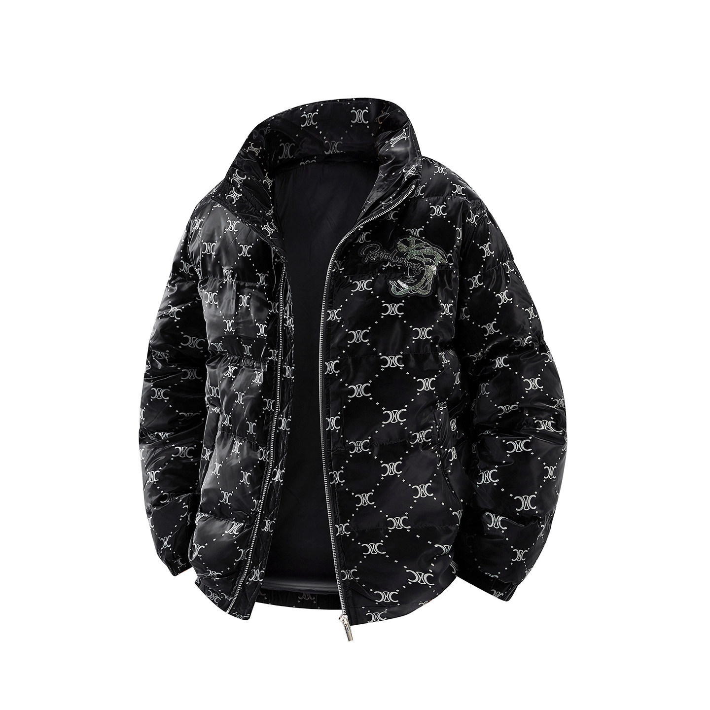 百搭立领短款棉衣男女同款冬季保暖拉链外套潮夹棉面包服满印棉服