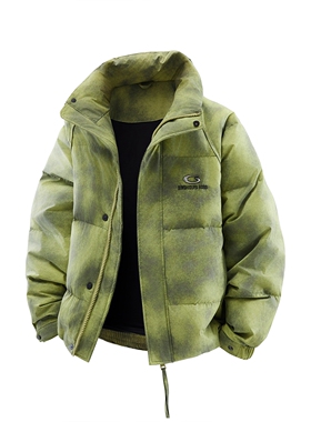 休闲风立领短款羽绒服男绿色面包服加厚保暖外套