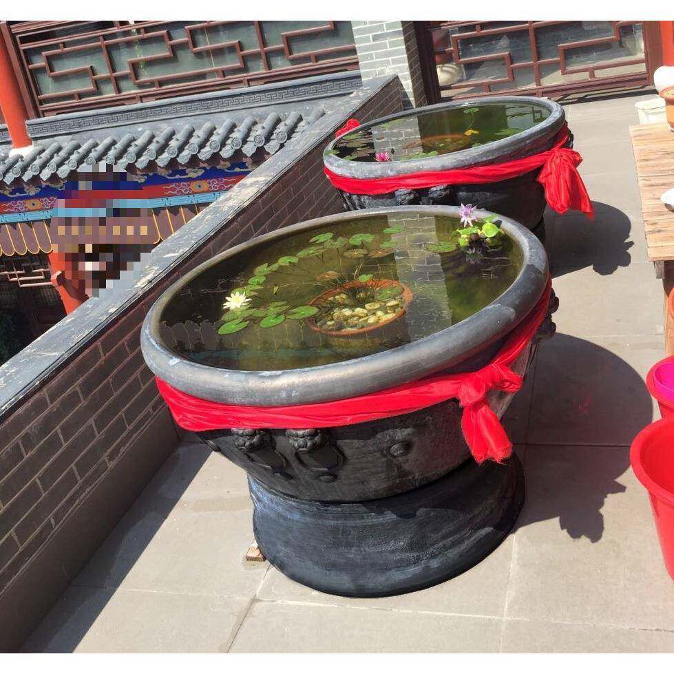 鱼盆古法养鱼一米虎头盆大水缸泥瓦盆非石头鱼缸睡莲缸泥盆
