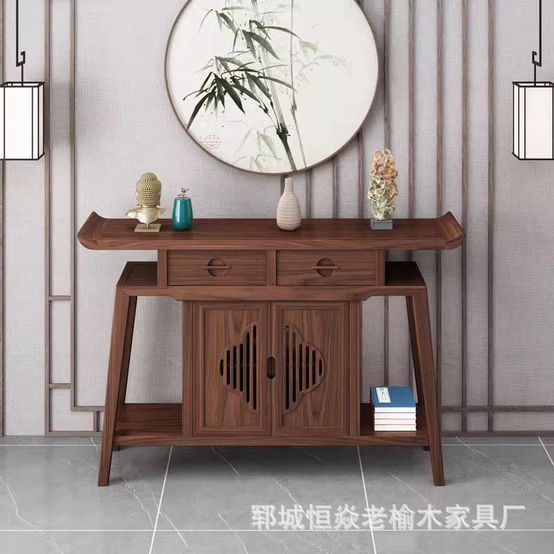 老榆木客厅餐边柜玄关供桌禅意翘头条案桌几仿古门厅收纳柜供桌