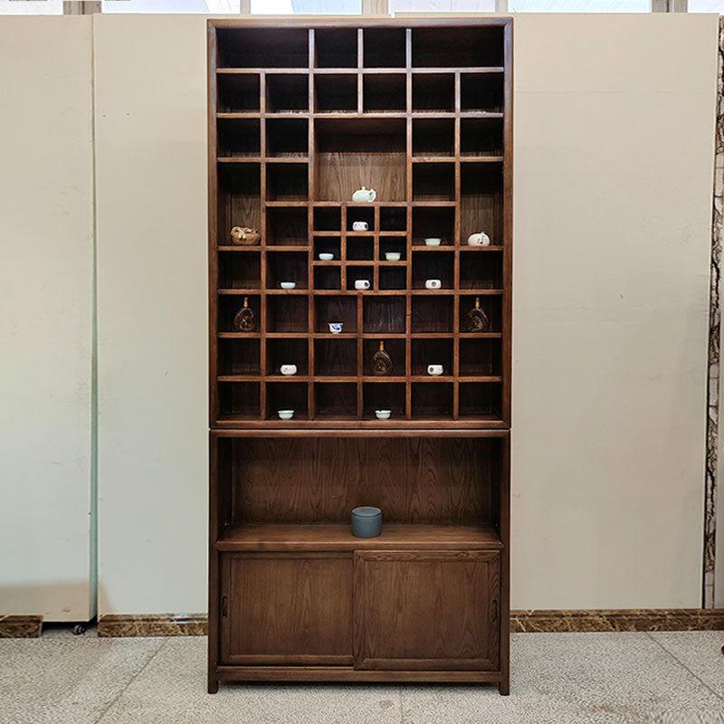 实木格子架紫砂壶玻璃展示架茶杯茶壶多阁新中式榆木博古架禅意