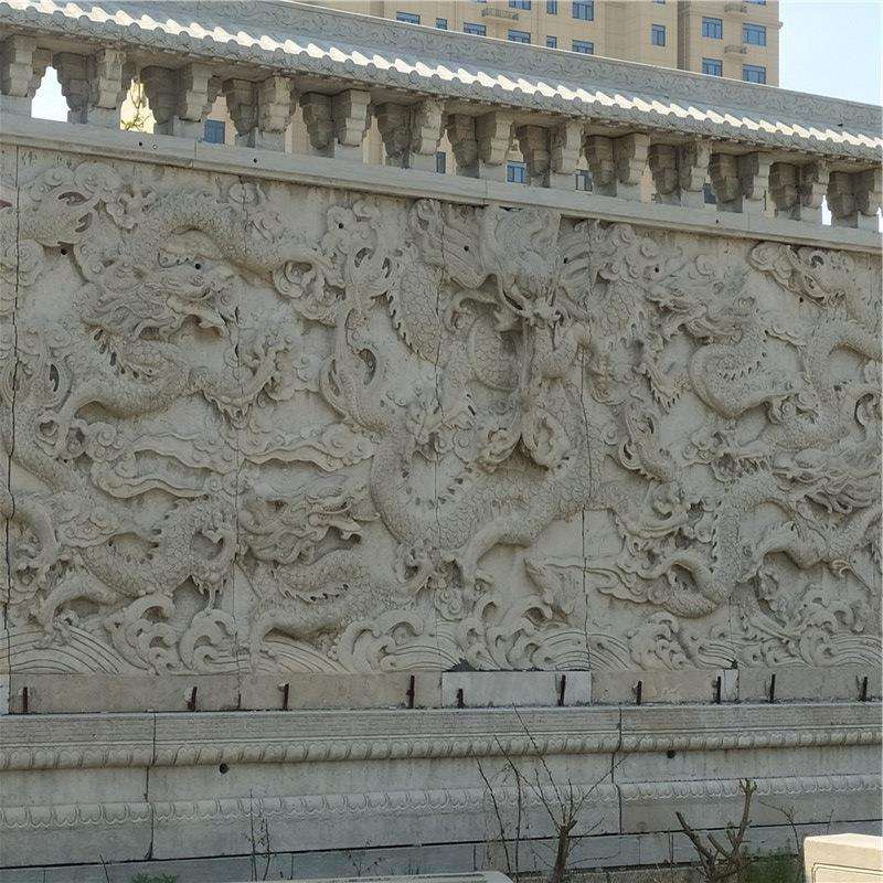 厂家制作花岗岩汉白玉浮雕壁画 仿古九龙壁文化墙 照壁御道