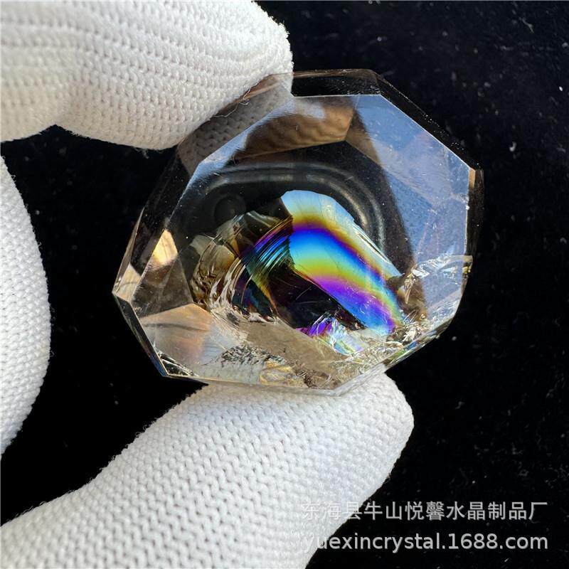 阿赛斯特莱梵天透体天然黄水晶随形彩虹晶石原石打磨家居客厅摆件