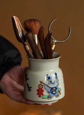 手绘萌龙可爱风茶道六君子家用套装高档茶艺工具茶具配件茶台摆件