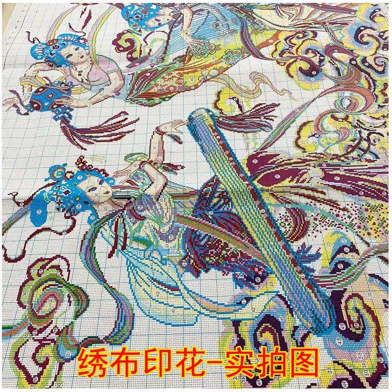 古代美女十字绣新款美女客厅大画飞天十字绣人物七仙女图