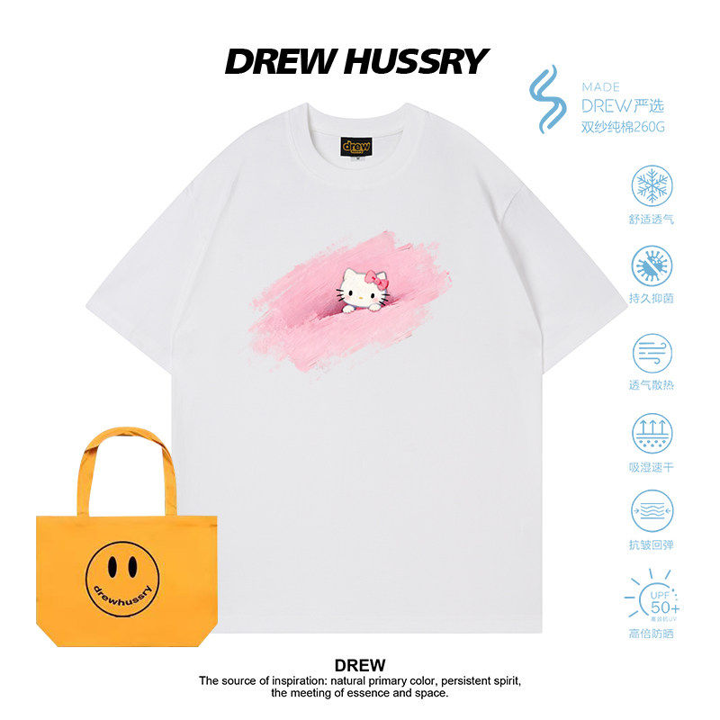 Drew美式卡通油漆HelloKitty印花短袖T恤男女宽松百搭纯棉半袖ins