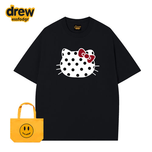 Drew美式潮牌波点HelloKitty猫印花短袖T恤男女宽松情侣纯棉上衣