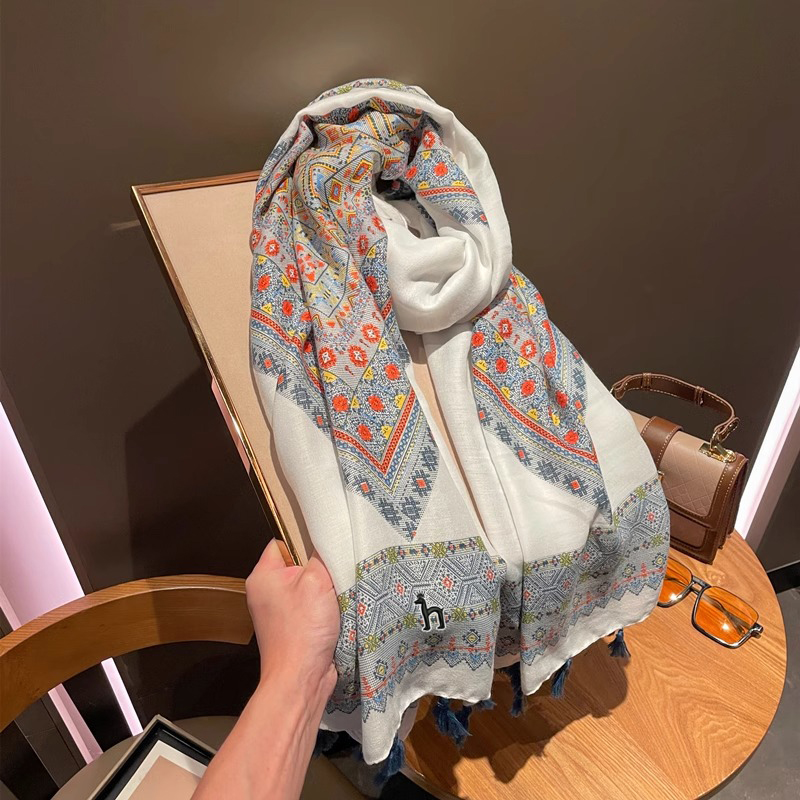 【官网正品】Horgias哈吉斯尼森民族风拍照丝巾棉麻围巾时尚流苏