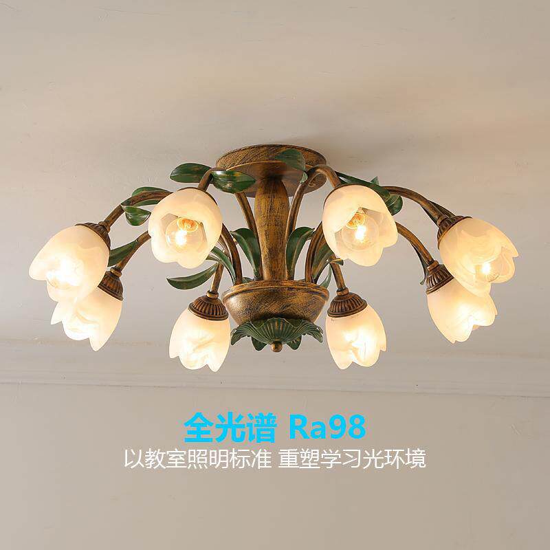 全光谱客厅灯卧室美式田园水晶吸顶灯家用餐厅创意花朵简欧式灯具
