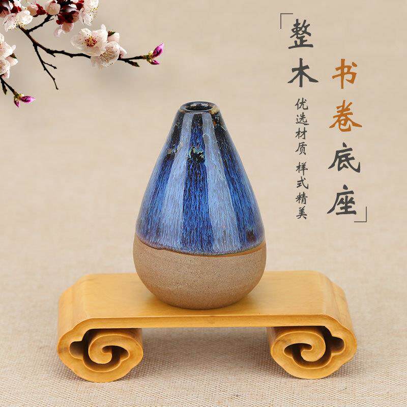 实木雕刻书卷几核桃紫砂茶壶具实木底座玛瑙奇石印章摆件整木底座