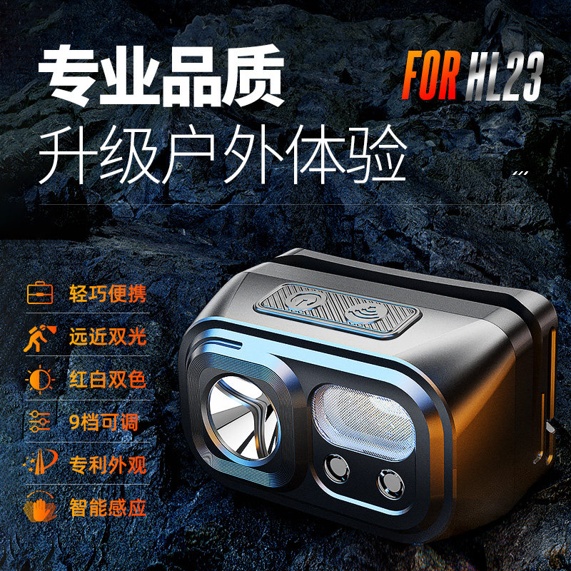 神火HL23感应头灯led可充电双灯超亮头戴式超轻小号夜钓鱼灯专用
