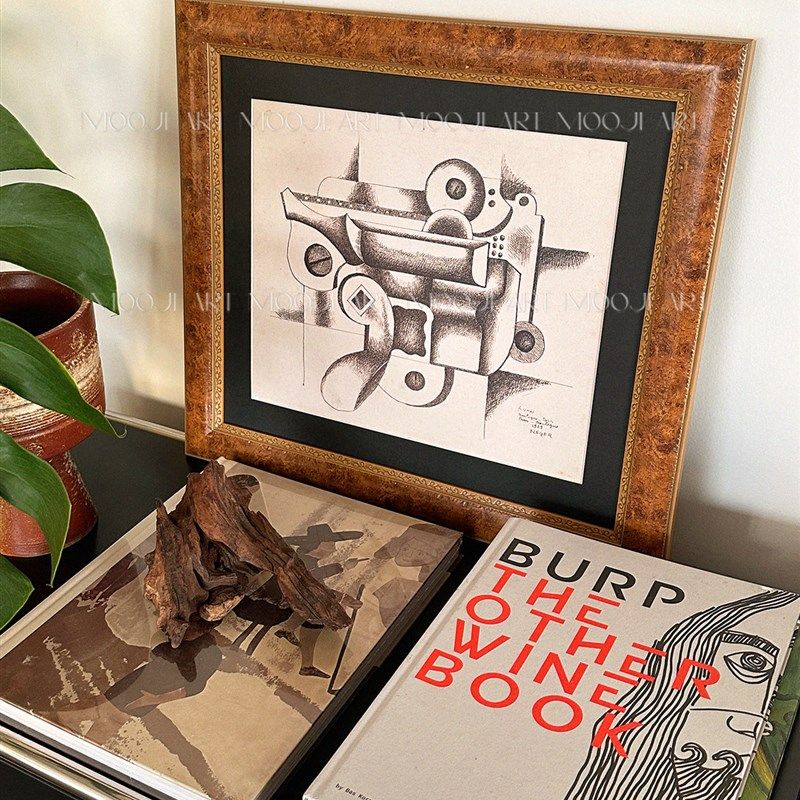 木吉设计中古抽象艺术高级感客厅背景墙卧室进口实木框复古装饰画