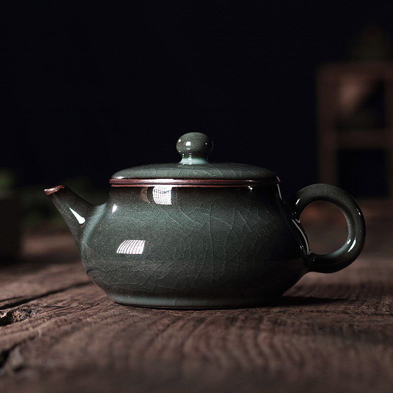 青瓷功夫茶壶纯全手工泡茶壶哥窑铁胎陶瓷茶具龙泉市名家冰裂单壶