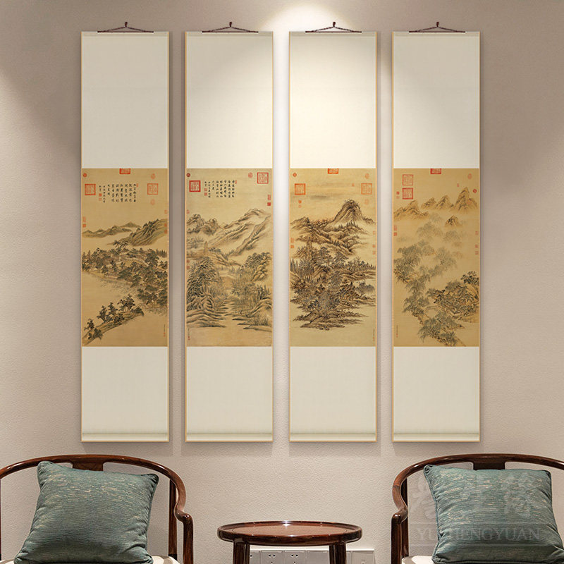 西湖十景图中式卷轴挂画竖版餐厅书房装饰画客厅茶室背景墙壁画