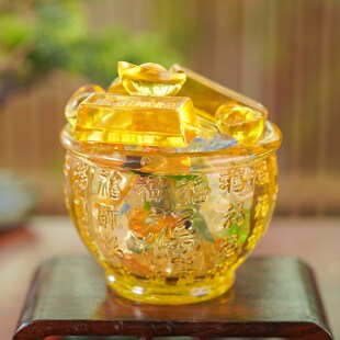 人造水晶招财百福缸聚宝盆桌面摆件家用客厅工艺品乔迁开业送礼