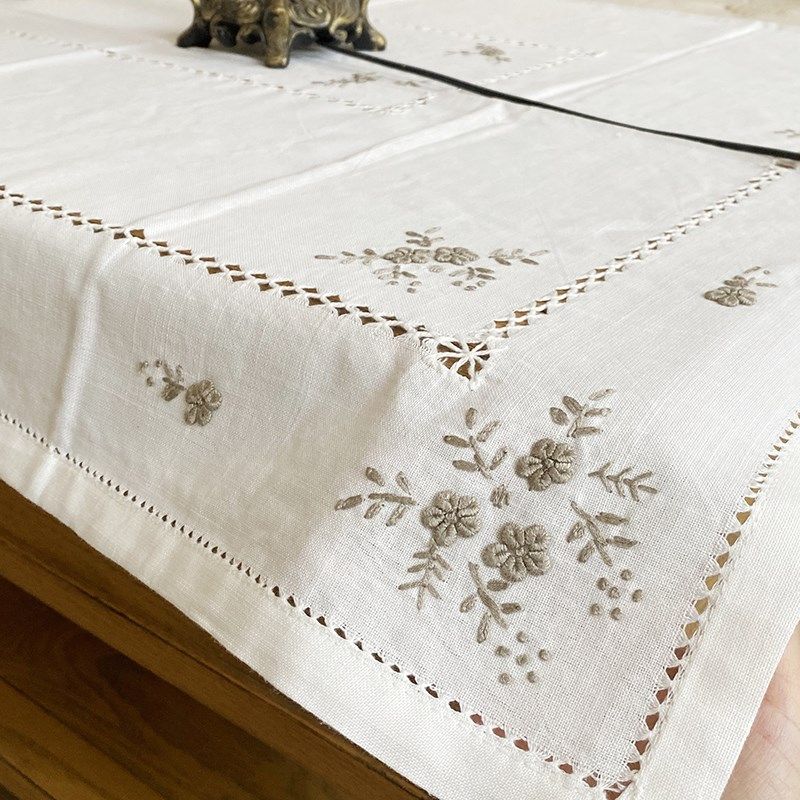 法式乡村白色餐巾茶几布手工抽丝镂空立体灰线绣竹节麻桌布盖巾,居家布艺,桌布,淘宝优惠券,粉丝福利购,淘宝优惠卷