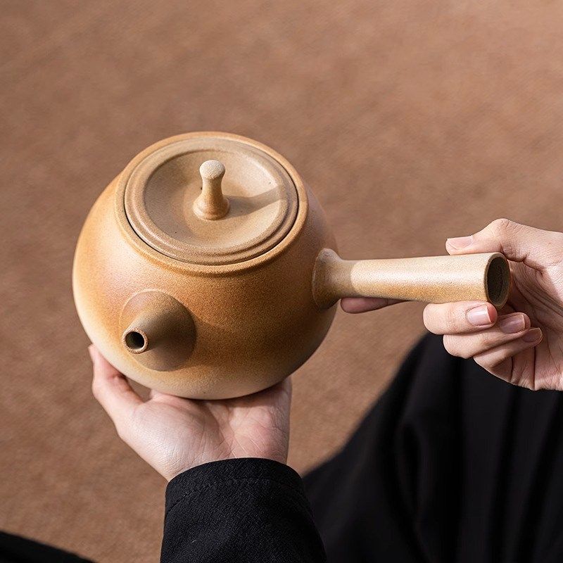 电陶炉煮茶壶 侧把壶 粗陶煮茶器陶瓷静音 提梁壶 煮茶专用