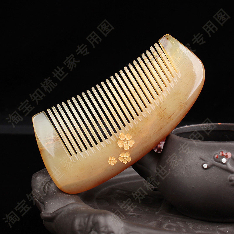 天然羊角梳女士儿童小号便携牛角梳子加厚按摩梳防头部经络梳静电