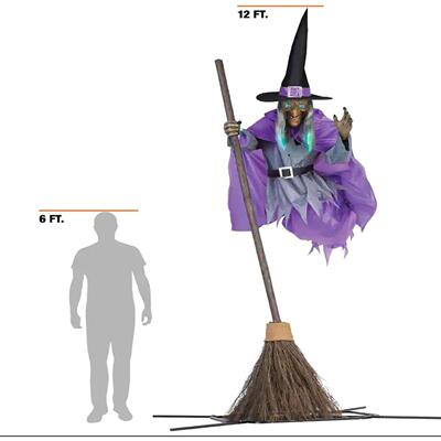 跨境 Hovering Witch 万圣节动画悬停女巫紫色道户外具装饰扫帚