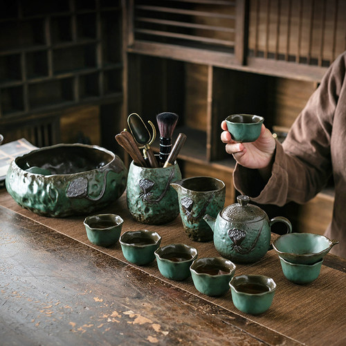 窑变粗陶功夫茶具套装整套家用简约陶瓷茶杯茶壶茶海办公室客厅