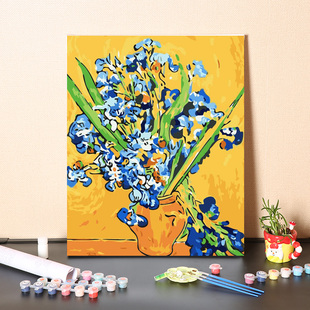 梵高数字油画diy填充向日葵鸢尾花解闷手工填色客厅装饰油彩画画