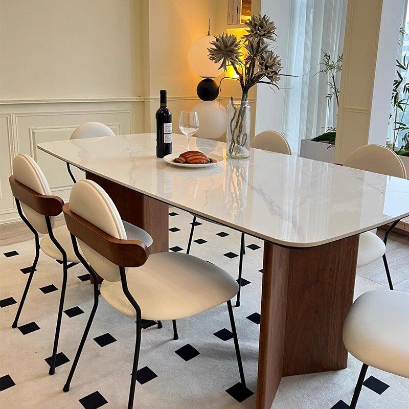 法式复古岩板餐桌实木中古风饭桌胡桃色长方形小户型餐桌椅组合,住宅家具,岩板餐桌,淘宝优惠券,粉丝福利购,淘宝优惠卷