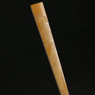 王伟本工扇骨老玉竹燕尾东阳名家戚挺飞本工雕刻侍女图文人折扇子