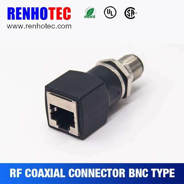 m12公头转rj45母头转接头m12直式4pin穿墙转rj45直型连接器