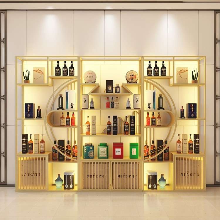 新中式酒柜博古架组合轻奢铁艺置物架书架办公室隔断多宝阁展示架