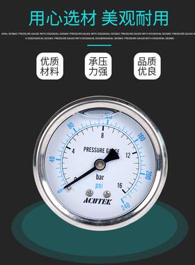 #@轴向耐震压力表 原装出口 YN60Z 16bar G1/4B防震压力表