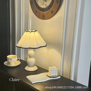 复古韩式百褶台灯花瓣少女简约可爱装饰床头灯葫芦浪漫法式氛围灯