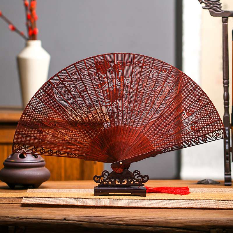 镂空折扇古风小叶紫檀金丝楠阴沉木黄花梨檀木崖柏工艺扇厂家