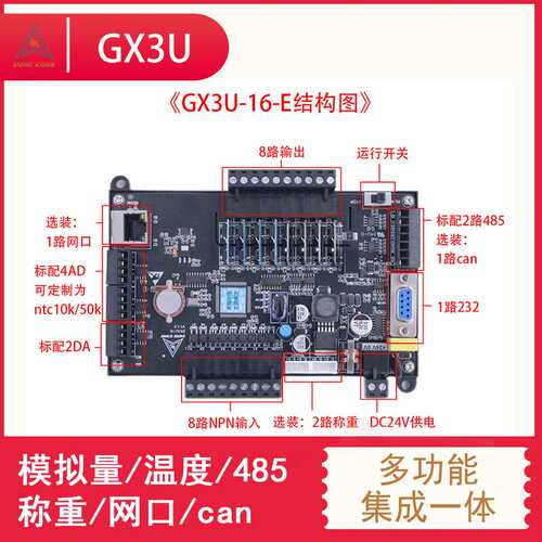 国产领控PLC工控板 GT/GX3U-14 20 24 32 48 64 80兼容FX3U控制器