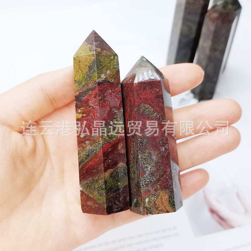 弘晶远水晶天然龙血石六棱柱龙血石水晶柱单尖柱原石打磨厂家