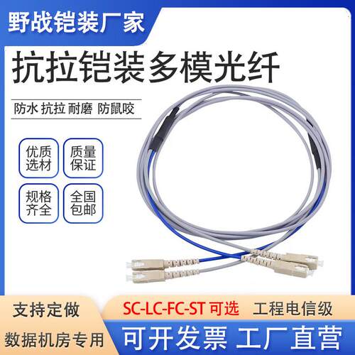 防鼠 千兆双芯多模铠装光纤跳线LC-LC转SC/FC/ST两芯光缆带铠尾纤