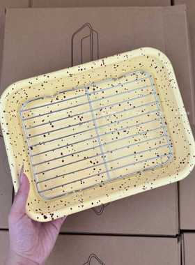 一诺厨房搪瓷泼墨烤盘备菜盘韩国同款彩色方形烤盘深盘备菜盘餐盘