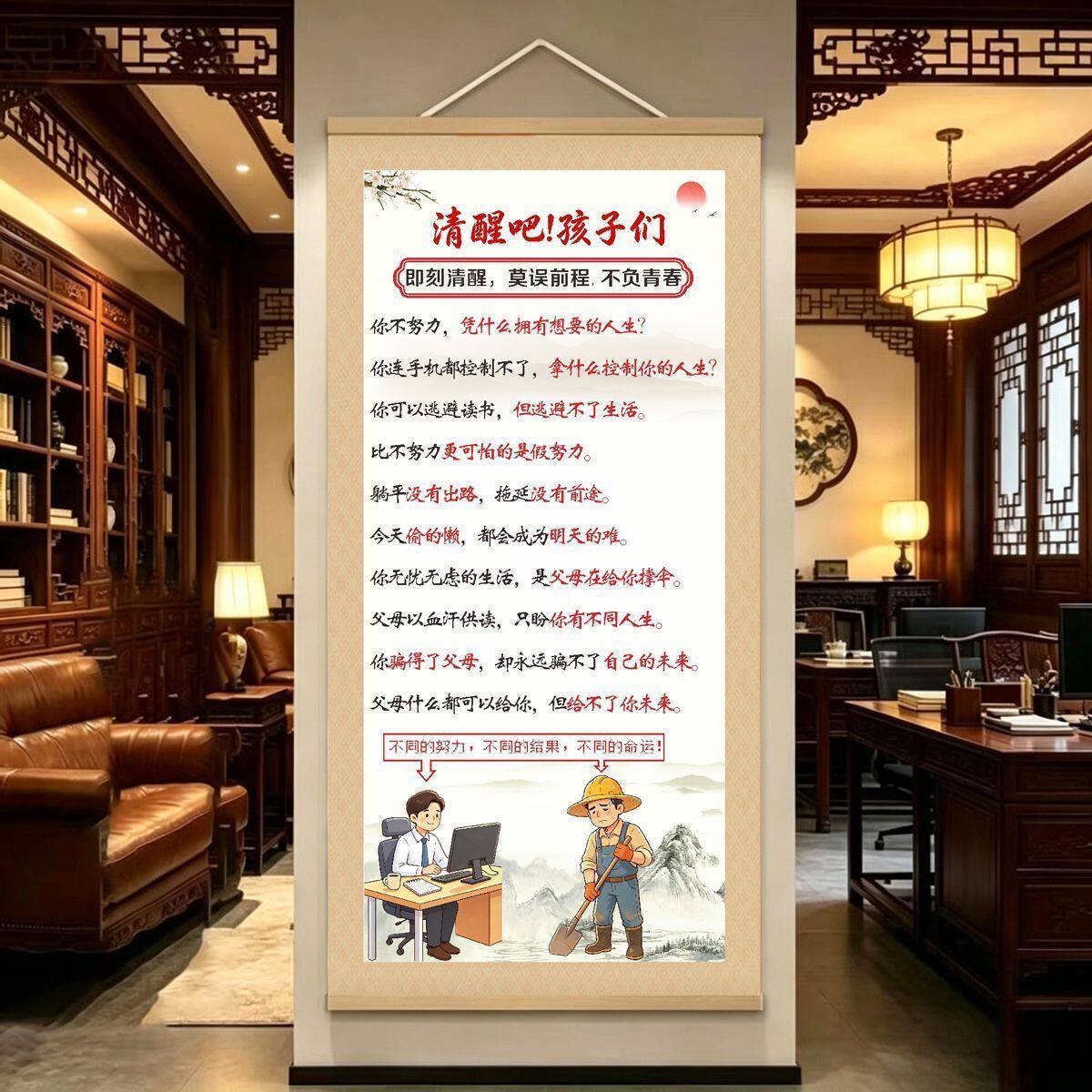 【清醒吧孩子们】挂画激励孩子读书学习励志劝学教室自律装饰Wq