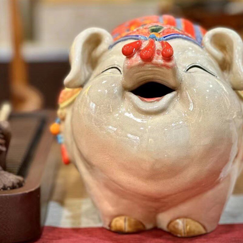 石湾公仔陶瓷生肖猪摆件客厅酒柜中式装饰创意艺术品萌宠动物小猪