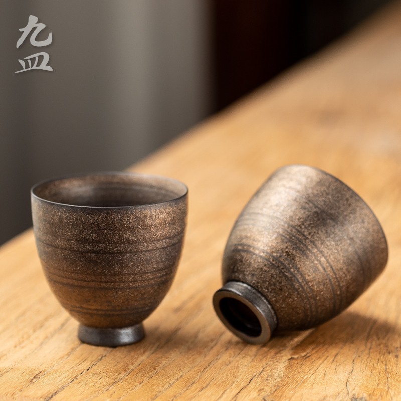 九皿铁锈釉茶杯复古品茗杯单杯粗陶主人杯家用陶瓷杯子功夫茶具