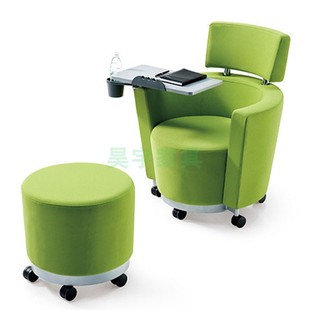 高档单人位沙发椅休闲商务椅会所椅带写字板培训椅书写记录会议椅