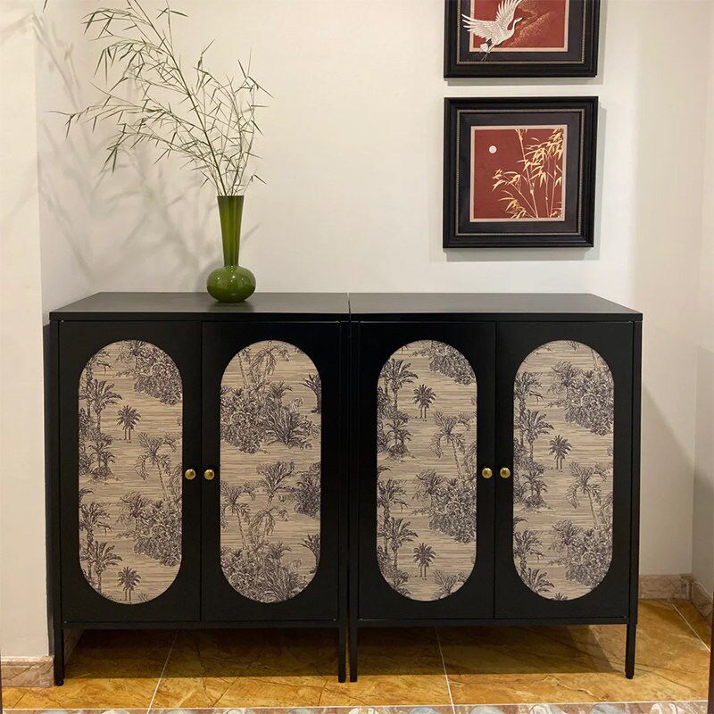 覆古黑色鞋柜门口家用竹子门黑色鞋柜中古风入户门鞋柜大容量定制