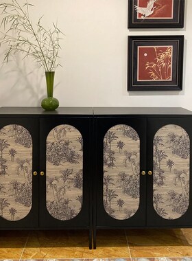 覆古黑色鞋柜门口家用竹子门黑色鞋柜中古风入户门鞋柜大容量定制
