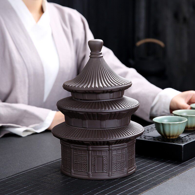 宝塔茶叶罐紫砂双层陶瓷储茶密封罐大号一斤装复古茶叶盒茶罐家用