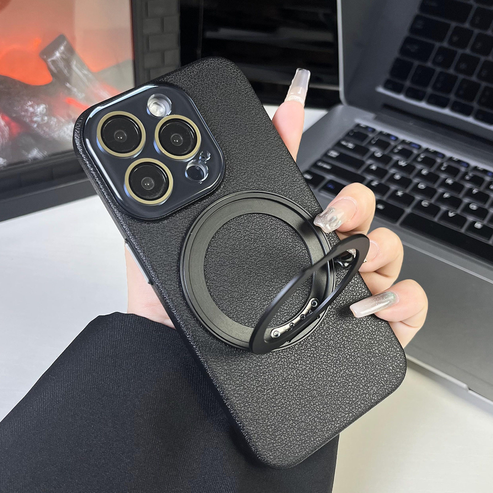 360°旋转磁吸支架适用苹果17promax手机壳新款iPhone17荔枝纹16Pro镜头全包女高级15PM全包14防摔13套12男外