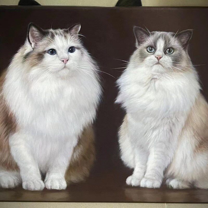 猫咪小狗狗油画定像照片人物纯手绘肖制定饰画自画像宠物来图装制