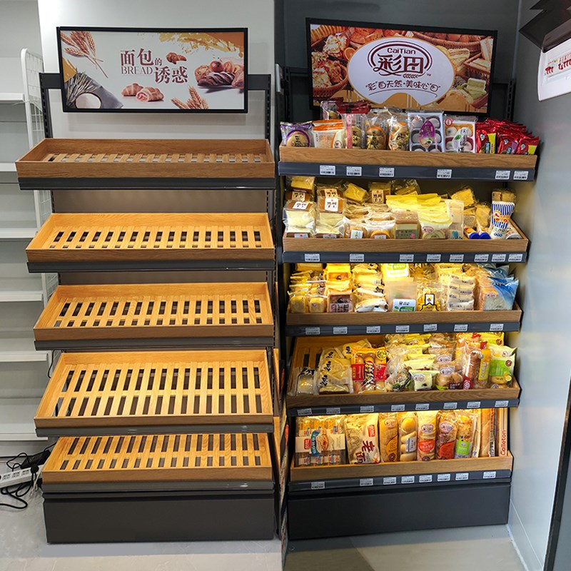 点宜佳便利店面包货架展市架带灯超示牛奶面包糕美陈列架面包托盘